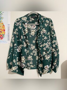 RD+Koko Dark Green Floral Light Blazer Size Small